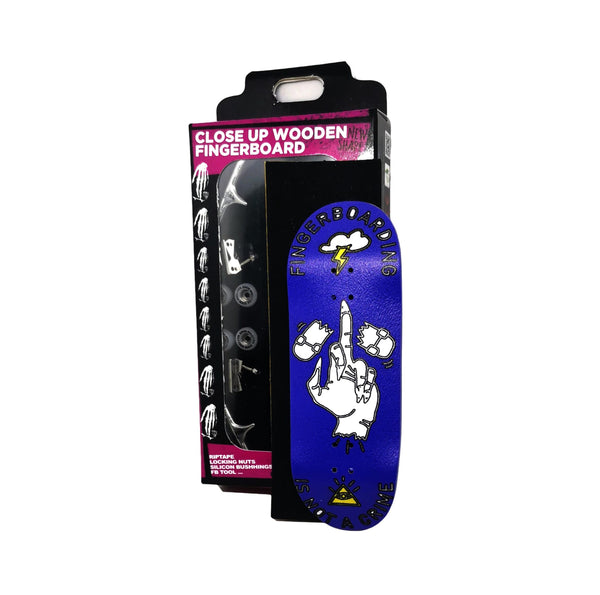 CLOSE UP FINGERBOARD SET HAND WOODEN  Is not a crime Blue